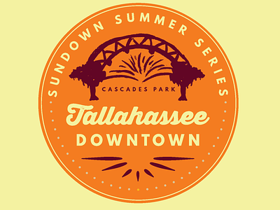 Summer Sundown Series Tallahassee amphitheater cascades downtown florida florida state illustration logo oak park party series summer tallahassee trees typography vector