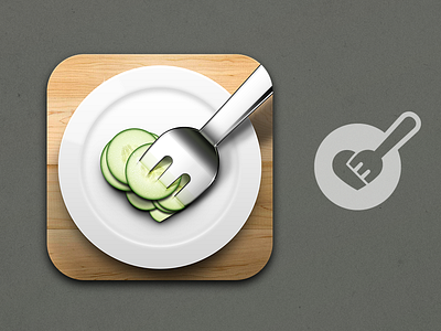 New Fork app board cucumber cutting dinner eat food fork icon ios metal metallic plate porcelain vegetable water wood