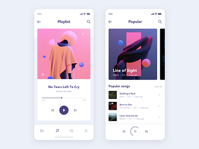 Music App app clean photo purple rounded typography ui ux white