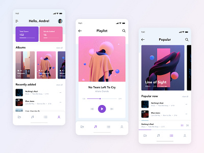Music App #2 app clean music photo pink purple rounded typogaphy ui ux web white