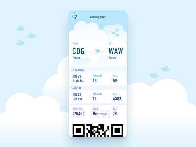 Daily UI 24 — Boarding Pass app birds boarding challenge clouds daily ui dailyui024 flight mobile pass plane sky ticket travel ui