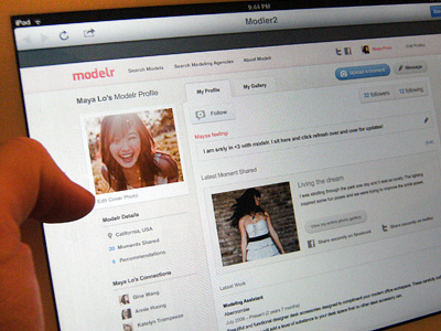 Profile Page on iPad social media platform website design homepage girls models model women profile icons