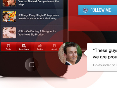 iPhone App app application bubble circles header ipad iphone mobile news phone quote red tablet testimonial