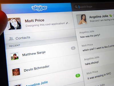 Skype iPad 2nd Try apple blue box bright bubble chat circles clean concept dashboard design discussion friends ipad itouch mobile notifications pad saas skype system tablet tabs touch user