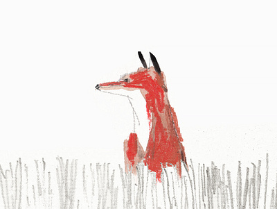 Fox in the field adobe photoshop crayon illustration layers pencil red fox scanner scissors water color
