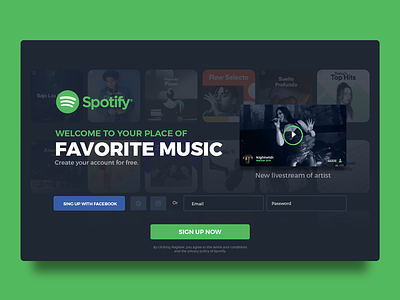 Daily IU 001 - Sign Up concept for Spotify 100 daily ui 100 day challenge 100 day ui challenge 100 day ui design challenge daily 100 daily ui daily ui 001 design graphic design inspiration music music app sign up ui uidesign user interface user interface design ux web web design