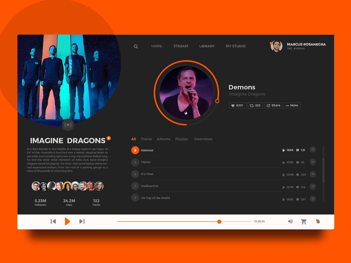 Music player concept for Soundcloud by Marcus Rosanegra on Dribbble