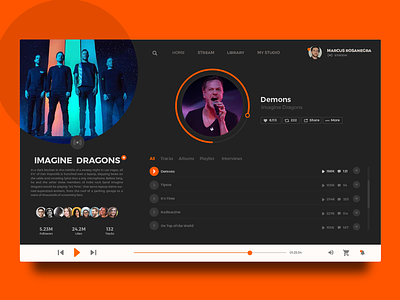 Music player concept for Soundcloud daily 100 daily ui daily ui 009 imagine dragons music music app music player music player app music player ui soundcloud ui ui ux user user ux ux ui design