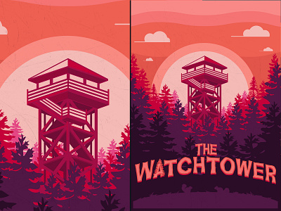 The Watchtower cozy design forest graphic design illustration palette poster poster design vector watchtower woods