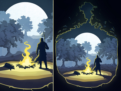 The Vagabond camp campfire design forest full moon graphic design illustration night travel vagabond vector wanderer