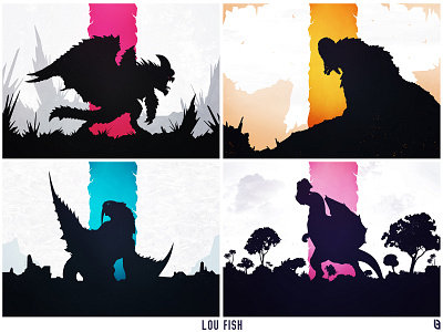 Monster Hunter Silhouette Poster design fantasy graphic design hunter illustration illustrator minimal monster poster vector