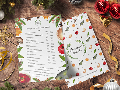 Watercolor Christmas Menu for Domowe Smaki barszcz branding christmas christmas tree design flat gastronomy handpainted illustration karp menu menu card menu design mushrooms pierogi watercolor