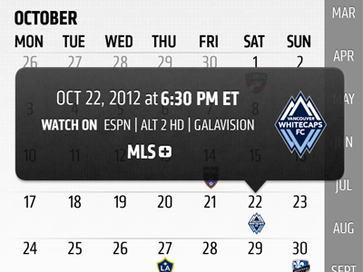 MLS MatchDay Schedule Pop app calendar iphone mls mobile schedule