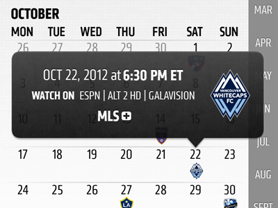 MLS MatchDay Schedule Pop