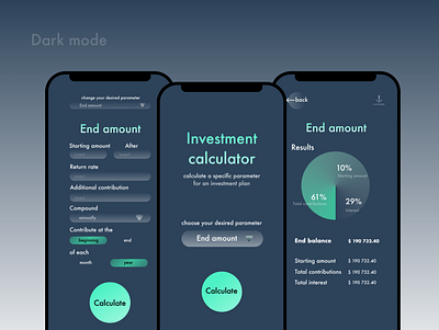 App | Investment calculator | Dark mode dailyui inter interface ui ux web design