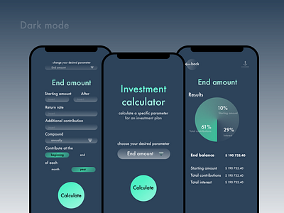 App | Investment calculator | Dark mode