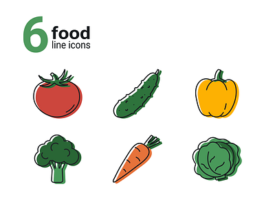 6 food line icons app color design food icon illustration vector vegetables