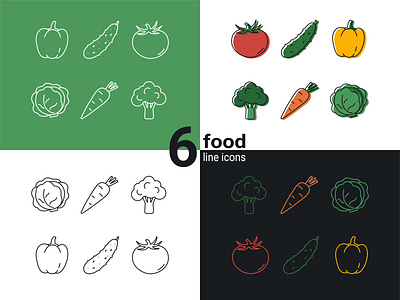 6 food line icons app color design food icon illustration vector vegetables