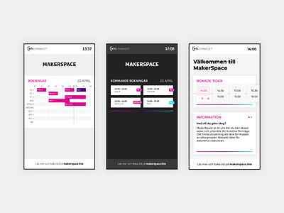 MakerSpace: Mounted Screens app booking branding design schedule screen table timeline ui ux