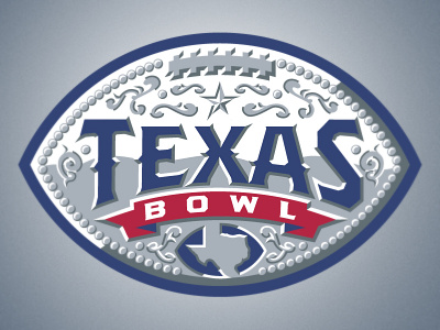 Texas Bowl belt blue bowl buckle college flourish football logo red silver star texas western