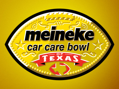 Meineke Car Care Bowl of Texas belt black bowl buckle college flourish football gold logo red star texas western