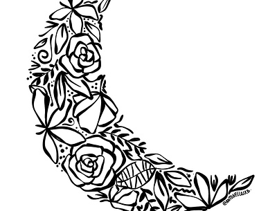 Flowermoon blackandwhite design flowers illustration moon procreate