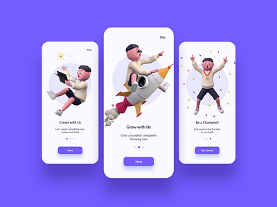 3D Illustration onboarding screen design