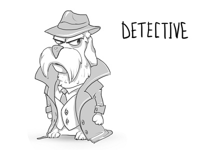 Detective dog cartoon character detective dog draw illustration line sketch