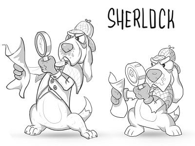 Sherlock dog cartoon character detective dog draw illustration line sherlock sketch