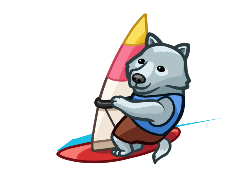 Animals wolf surfer 2d art animal animation art concept concept art design game game art game desigm icon illustration