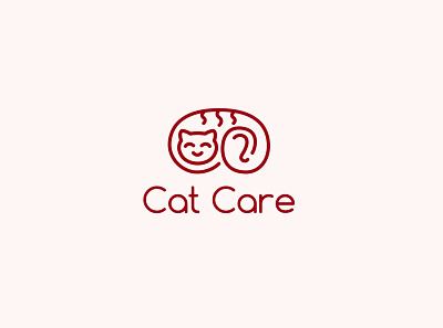 Cat Care Pet Shop Logo branding cat design graphic design illustration line line art line logo logo modern red vector
