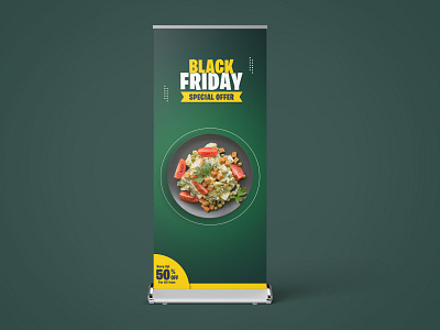 Roll up banner advertising black friday blackfridaysale business food foodbanner graphicdesign green printdesign roll roll up banner rollup banner special offer unique design yellow