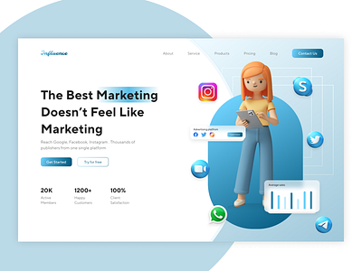 Social Media Marketing - Web Design 3d animation app design branding design graphs illustration link nav ba social media marketting ui web design website