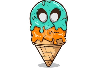 A MELTED ICE CREAM ZOMBIE art cartoon character design doodle drawing illustration vector