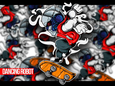 DANCING ROBOT art character design doodle graffiti illustration logo vector