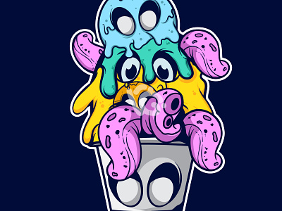 A BUCKET OF DOODLE MELTED MONSTER WITH THE TENTACLE art character design doodle drawing graphic design illustration monster vector