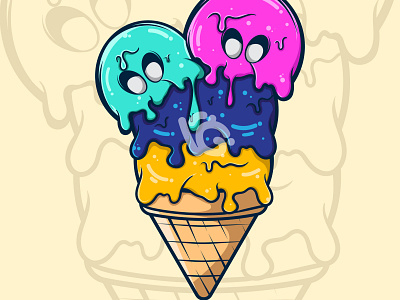 COLORFULL ICE CREAM CONE VECTOR ILLUSTRATION