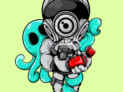 THE ASTRO AND ZOMBIE OCTOPUS art artprint astronaut cartoon character design doodle graffiti illustration logo mascot space vector