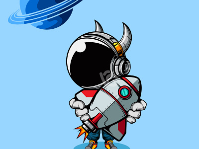 CUTE ASTRONAUT AND THE SPACE SHIP art artprint astronaut cartoon character cute design doodle graffiti illustration logo mascot space vector