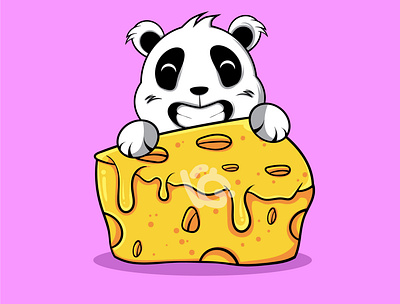 PANDA AND THE BIG CHEESE art character cheese cute design doodle illustration logo mascot panda vector