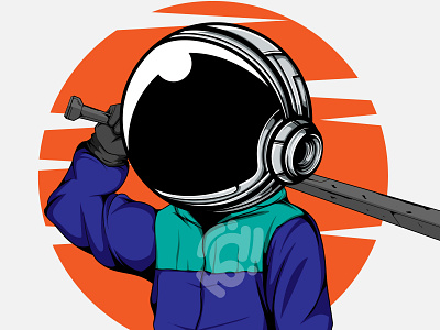 URBAN CHARACTER WITH ASTRONAUT HELMET AND BASEBALL STICK art astronaut character design doodle graffiti illustration urban vector