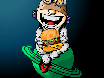 CUTE HAPPY CHARACTER WITH BIG BURGER art burger character design doodle graphic design illustration logo vector