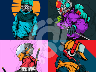 CYBERPUNK COLLECTIONS art character collection cyberpunk doodle illustration style vector