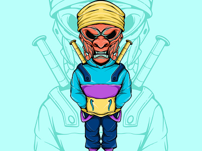 COOL CHARACTERS WITH ONI JAPANESE MASK art character design doodle illustration japanese samurai vector