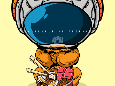 CUTE ASTRONAUT WITH BIG BOWL RAMEN art astronaut character cute design doodle illustration japanese ramen vector