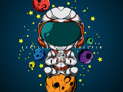 THE ASTRONAUT MEDITATION IN THE SPACE art astronaut character design doodle galaxy illustration planet space vector