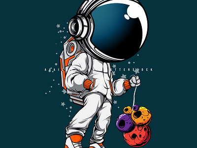 THE ASTRONAUT CONTROL THE PLANET art astronaut character design galaxy illustration planet space vector