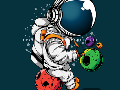 THE ASTRONAUT DRAWING A PLANET art astronaut character design doodle galaxy illustration planet space vector