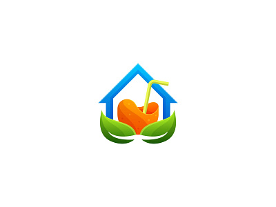 Juice House Gradient Logo 3d apps brand branding identity fruit gradient home house icon illustration juice logo vector