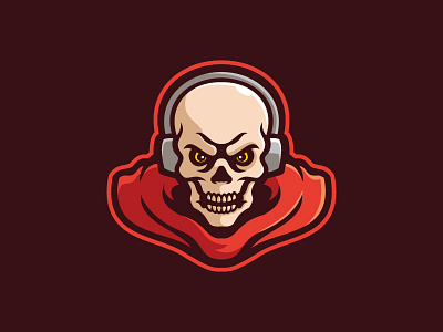 Skull with headphone branding cartoon esport logo game headphone illustration logo character mascot logo skull vector